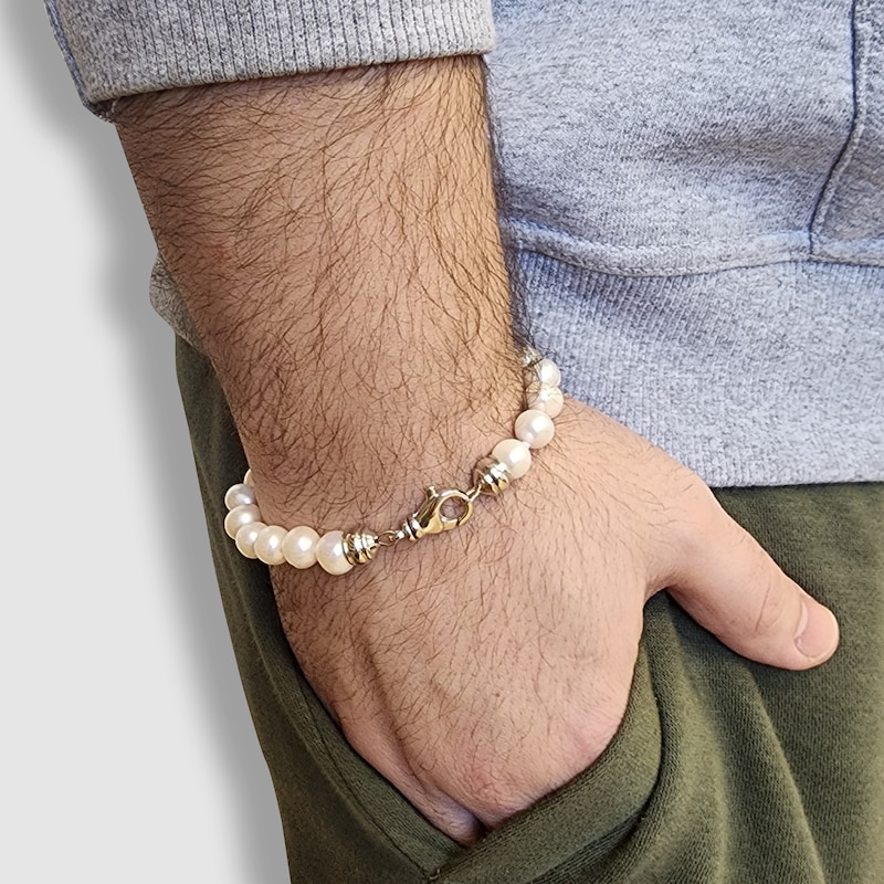 Main Image 2 of Men's Cultured Pearl Bracelet Sterling Silver 8.5"