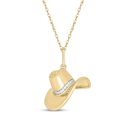 Diamond Accent Cowboy Hat Necklace 10K Yellow Gold 18"