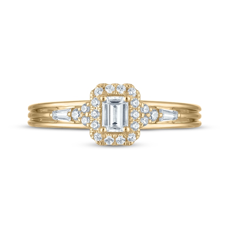 Main Image 3 of Adore Emerald-Cut Diamond Halo Engagement Ring 1/2 ct tw 14K Yellow Gold
