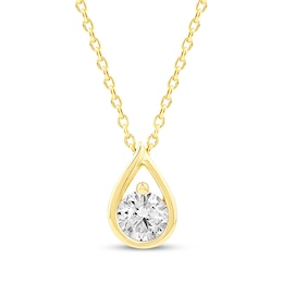 Diamond Solitaire Teardrop Frame Necklace 1/4 ct tw 10K Yellow Gold 18" (I/I2)