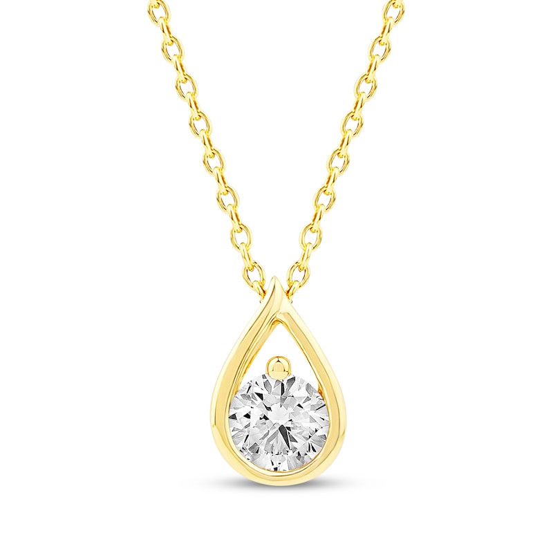 Main Image 1 of Diamond Solitaire Teardrop Frame Necklace 1/4 ct tw 10K Yellow Gold 18" (I/I2)