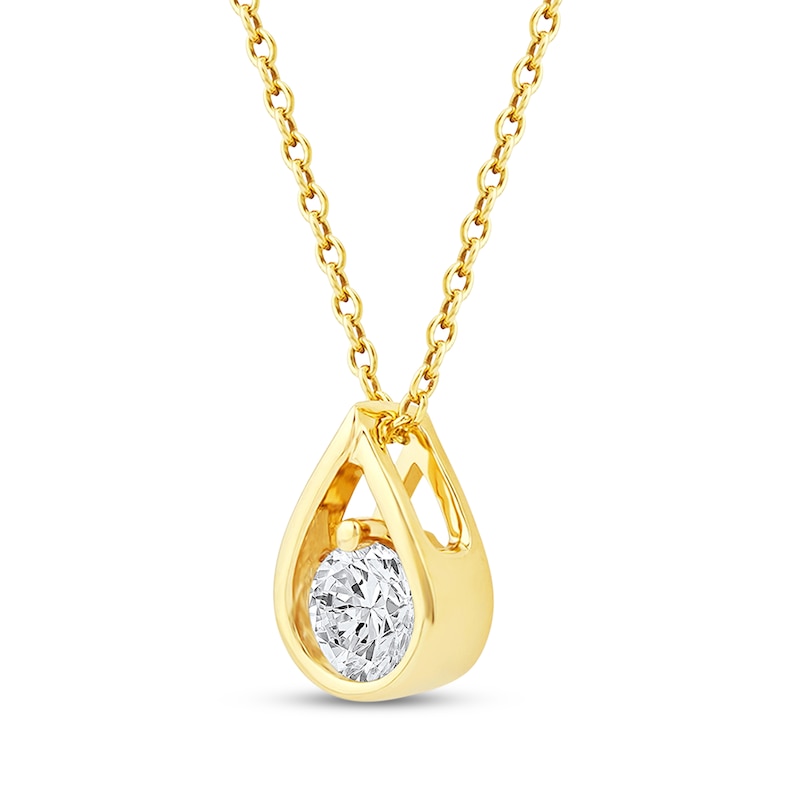 Main Image 2 of Diamond Solitaire Teardrop Frame Necklace 1/4 ct tw 10K Yellow Gold 18" (I/I2)