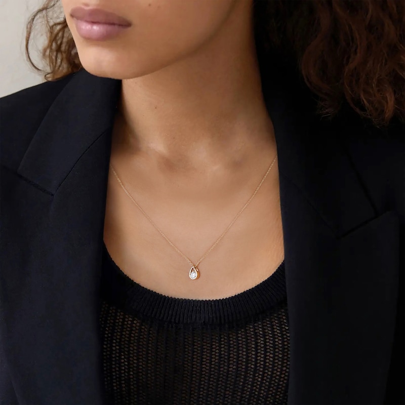 Main Image 3 of Diamond Solitaire Teardrop Frame Necklace 1/4 ct tw 10K Yellow Gold 18" (I/I2)