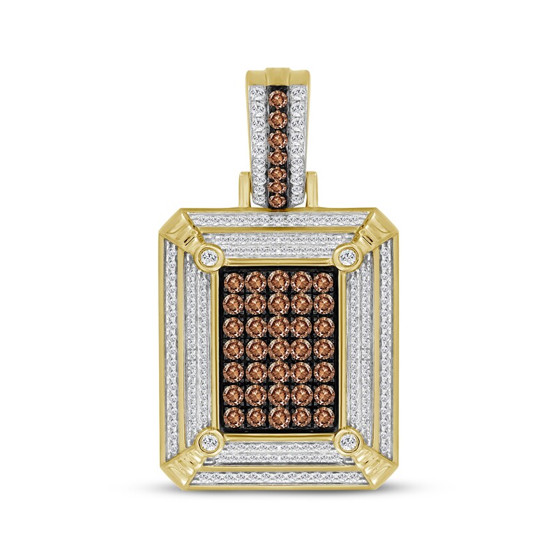Main Image 1 of Men's Brown & White Multi-Diamond Dog Tag Charm 1-1/2 ct tw 10K Yellow Gold