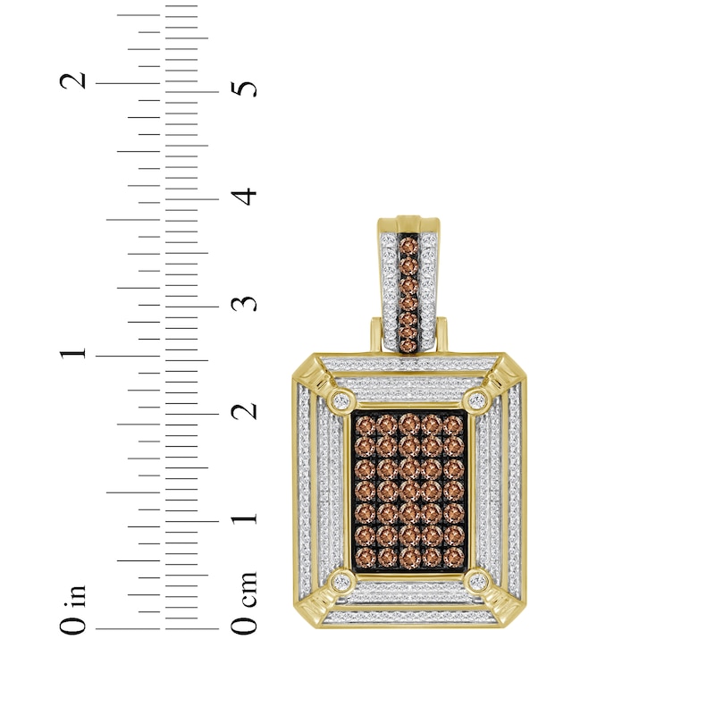 Main Image 3 of Men's Brown & White Multi-Diamond Dog Tag Charm 1-1/2 ct tw 10K Yellow Gold