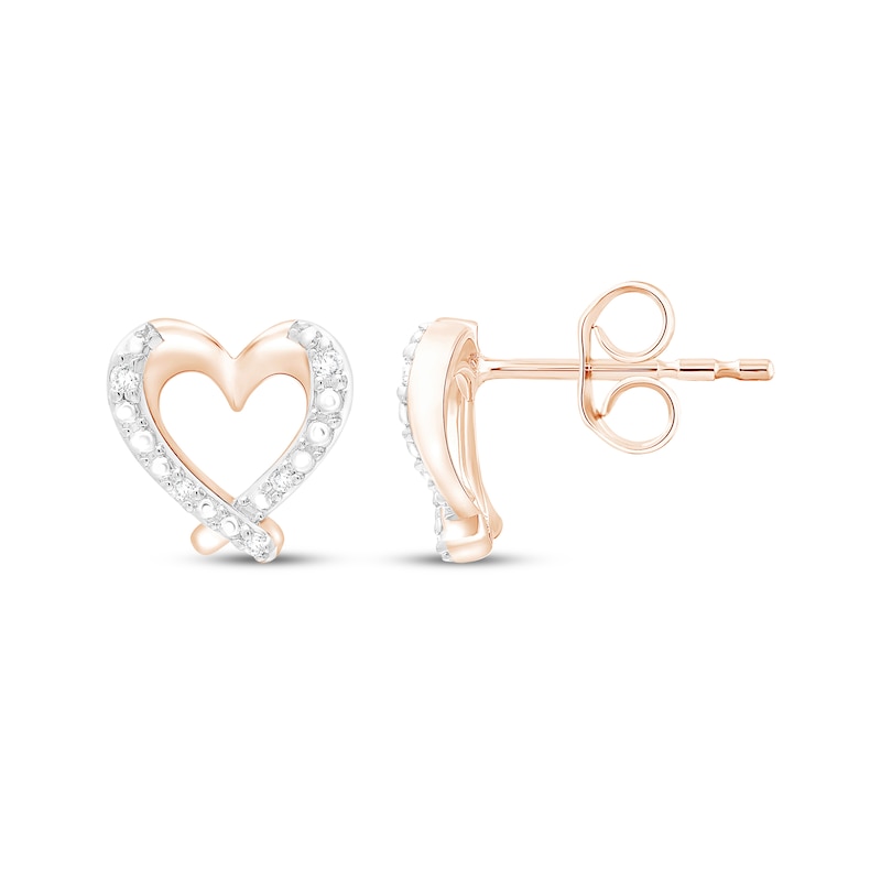 Main Image 1 of Diamond Heart Outline Earrings 1/20 ct tw 10K Rose Gold