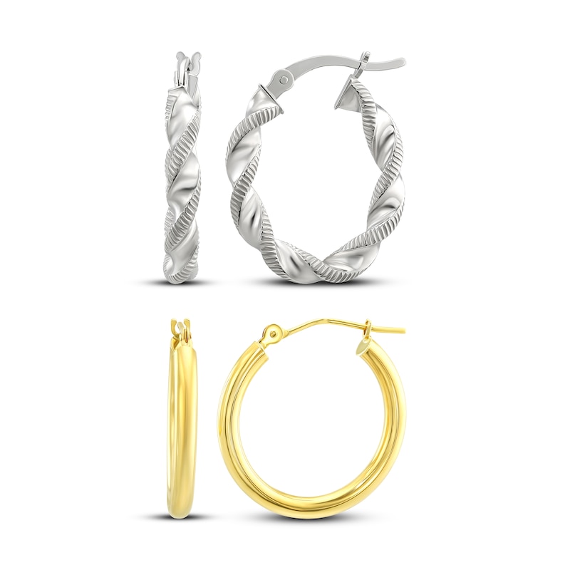 Main Image 1 of Hoop Earrings Gift Set 10K Yellow Gold & Sterling Silver