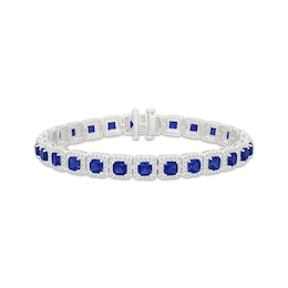 Men's Cushion-Cut Blue Lab-Created Sapphire & White Lab-Created Sapphire Halo Bracelet Sterling Silver 8.5"