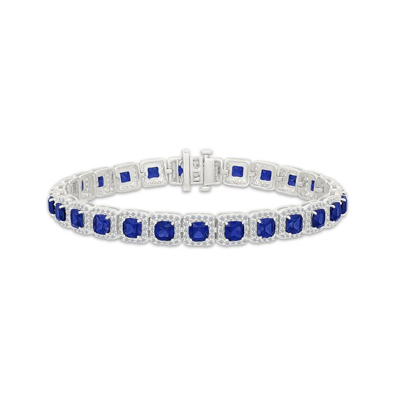 Men's Cushion-Cut Blue Lab-Created Sapphire & White Lab-Created Sapphire Halo Bracelet Sterling Silver 8.5"