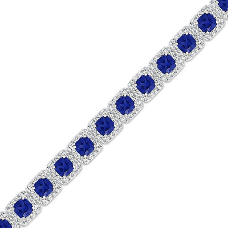 Main Image 2 of Men's Cushion-Cut Blue Lab-Created Sapphire & White Lab-Created Sapphire Halo Bracelet Sterling Silver 8.5"