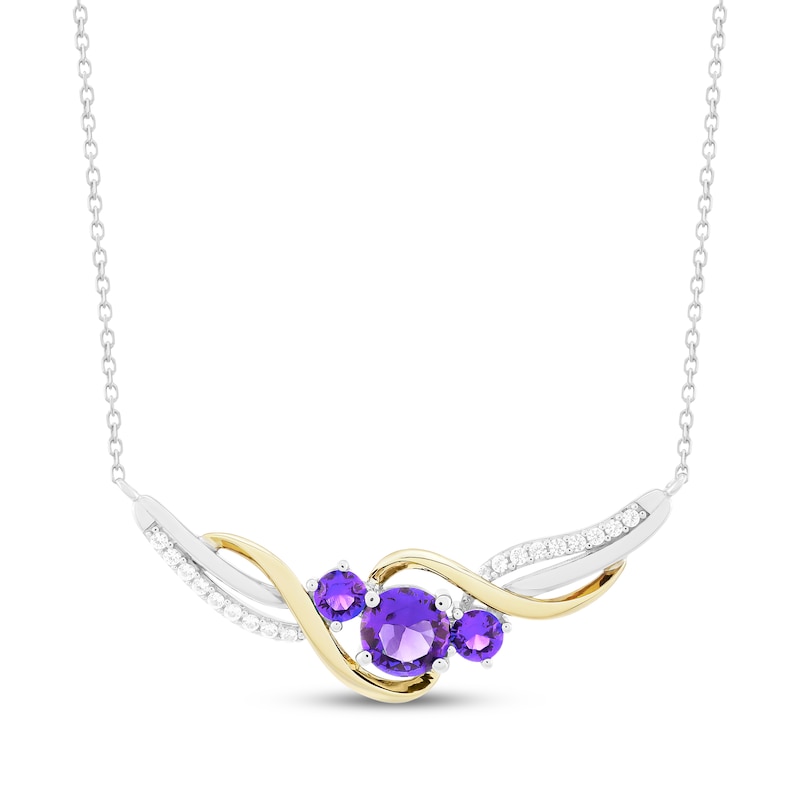 Main Image 1 of Amethyst & White Lab-Created Sapphire Three-Stone Necklace Sterling Silver & 10K Yellow Gold 18"