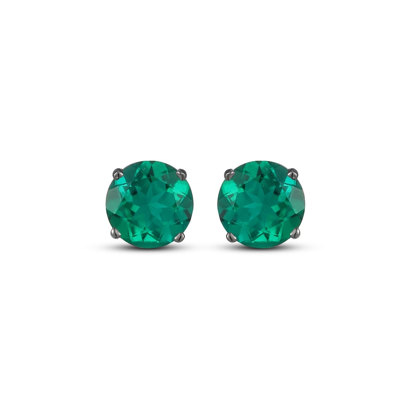 Main Image 2 of Men's Lab-Created Emerald Solitaire Stud Earrings Matte Gunmetal-Plated Sterling Silver
