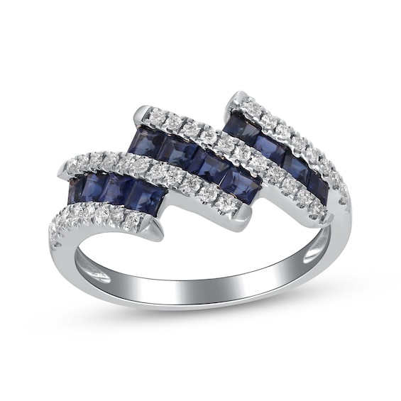 Square-Cut Blue Sapphire & Diamond Ring 1/3 ct tw 14K White Gold