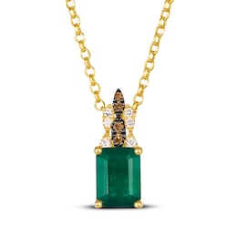 Le Vian Emerald-Cut Emerald Necklace 1/15 ct tw Diamonds 14K Honey Gold 19"