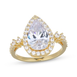 STUDIO BY KAY Pear-Shaped White Lab-Created Sapphire Halo Ring 24K Yellow Gold Vermeil Sterling Silver