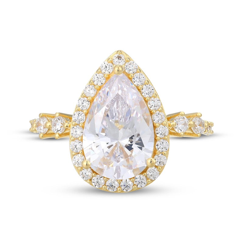 Main Image 3 of Pear-Shaped White Lab-Created Sapphire Halo Ring 24K Yellow Gold Vermeil Sterling Silver