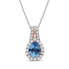 Thumbnail Image 1 of Pear-Shaped Swiss Blue Topaz & White Lab-Created Sapphire Halo Necklace Sterling Silver & 10K Rose Gold 18"