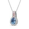 Thumbnail Image 2 of Pear-Shaped Swiss Blue Topaz & White Lab-Created Sapphire Halo Necklace Sterling Silver & 10K Rose Gold 18"