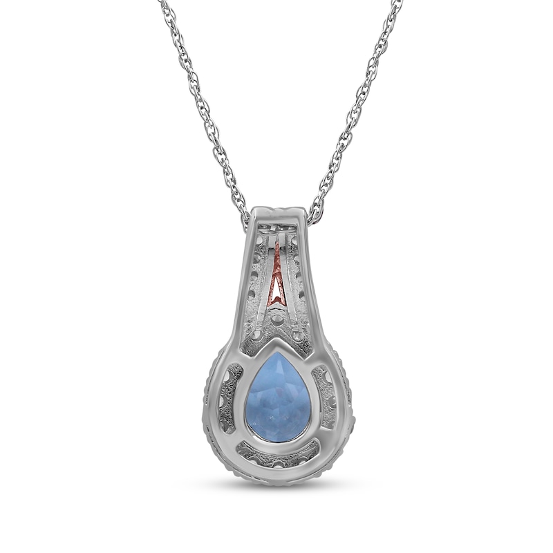 Main Image 3 of Pear-Shaped Swiss Blue Topaz & White Lab-Created Sapphire Halo Necklace Sterling Silver & 10K Rose Gold 18"