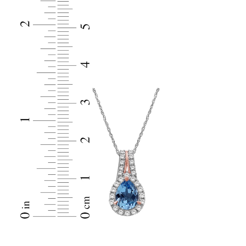 Main Image 5 of Pear-Shaped Swiss Blue Topaz & White Lab-Created Sapphire Halo Necklace Sterling Silver & 10K Rose Gold 18"