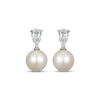 Thumbnail Image 2 of Cultured Pearl & Pear-Shaped White Lab-Created Sapphire Drop Earrings Sterling Silver