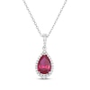 Thumbnail Image 1 of Pear-Shaped Lab-Created Ruby & White Lab-Created Sapphire Halo Necklace Sterling Silver 18"