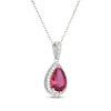 Thumbnail Image 2 of Pear-Shaped Lab-Created Ruby & White Lab-Created Sapphire Halo Necklace Sterling Silver 18"