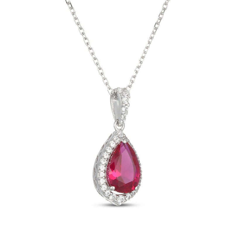 Main Image 2 of Pear-Shaped Lab-Created Ruby & White Lab-Created Sapphire Halo Necklace Sterling Silver 18"