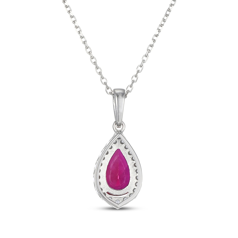 Main Image 3 of Pear-Shaped Lab-Created Ruby & White Lab-Created Sapphire Halo Necklace Sterling Silver 18"