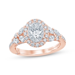 Monique Lhuillier Bliss Oval-Cut Diamond Double Halo Engagement Ring 1-1/4 ct tw 18K Two-Tone Gold