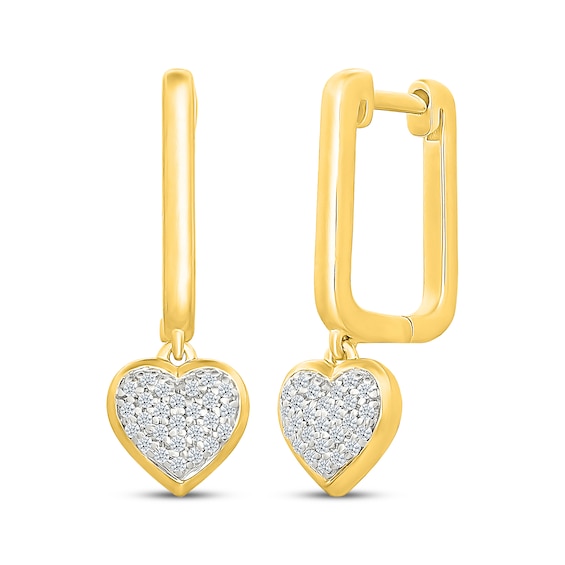 Multi-Diamond Heart Dangle Hoop Earrings 1/6 ct tw 24K Yellow Gold Vermeil Sterling Silver