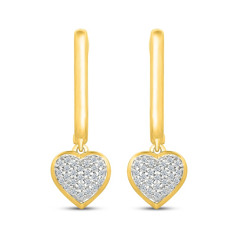 Main Image 2 of Multi-Diamond Heart Dangle Hoop Earrings 1/6 ct tw 24K Yellow Gold Vermeil Sterling Silver