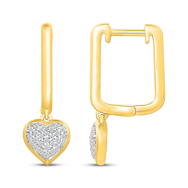 Main Image 3 of Multi-Diamond Heart Dangle Hoop Earrings 1/6 ct tw 24K Yellow Gold Vermeil Sterling Silver