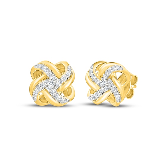 Diamond Knot Stud Earrings 1/8 ct tw 24K Yellow Gold Vermeil Sterling Silver