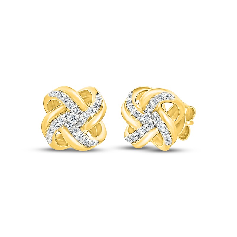 Main Image 1 of Diamond Knot Stud Earrings 1/8 ct tw 24K Yellow Gold Vermeil Sterling Silver