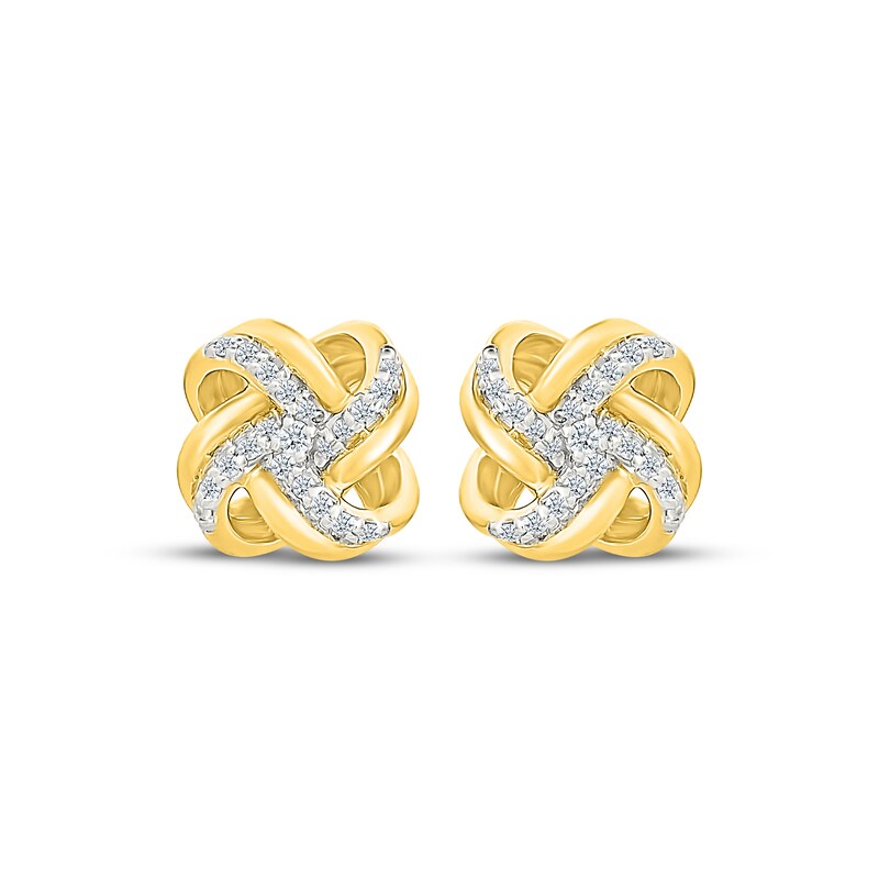 Main Image 2 of Diamond Knot Stud Earrings 1/8 ct tw 24K Yellow Gold Vermeil Sterling Silver