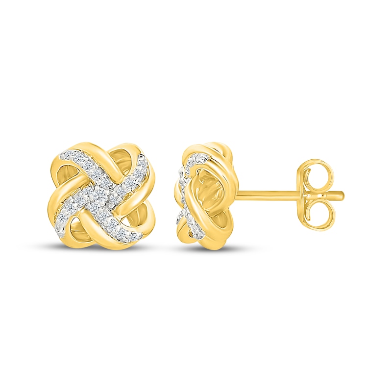 Main Image 3 of Diamond Knot Stud Earrings 1/8 ct tw 24K Yellow Gold Vermeil Sterling Silver