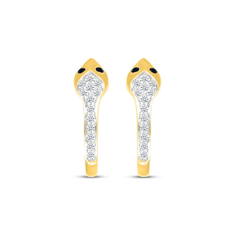Main Image 2 of Black & White Diamond Snake J-Hoop Earrings 1/6 ct tw 10K Yellow Gold