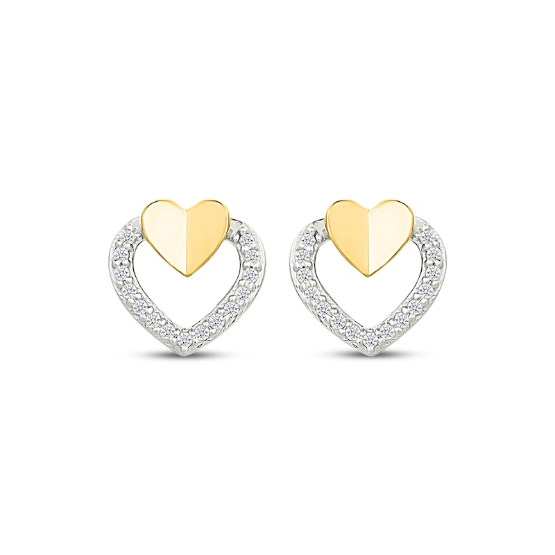 Main Image 2 of Diamond Double Heart Stud Earrings 1/10 ct tw Sterling Silver & 10K Yellow Gold