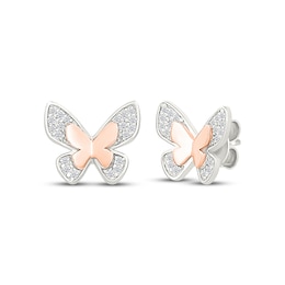 Diamond Butterfly Stud Earrings 1/8 ct tw Sterling Silver & 10K Rose Gold