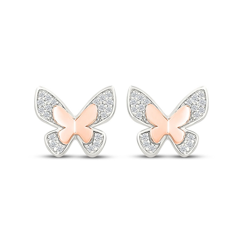 Main Image 2 of Diamond Butterfly Stud Earrings 1/8 ct tw Sterling Silver & 10K Rose Gold