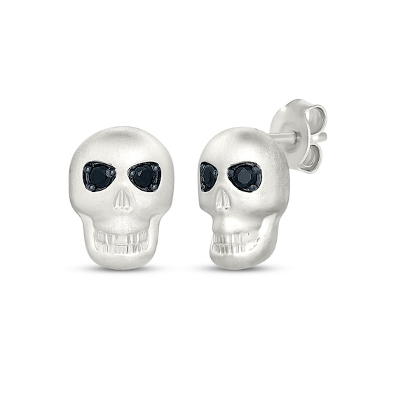 Black Diamond Skull Stud Earrings 1/15 ct tw Sterling Silver