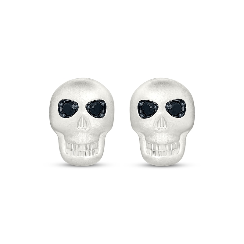 Main Image 2 of Black Diamond Skull Stud Earrings 1/15 ct tw Sterling Silver