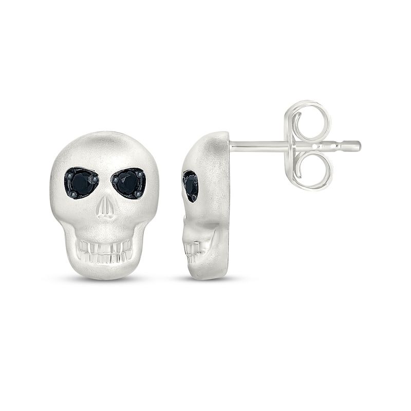 Main Image 3 of Black Diamond Skull Stud Earrings 1/15 ct tw Sterling Silver