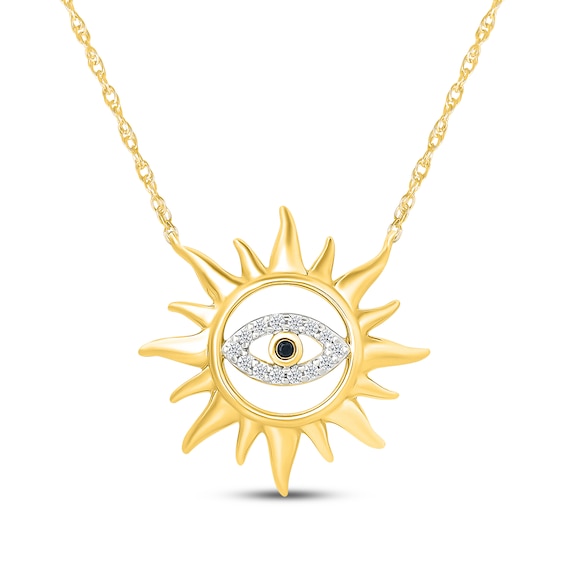 Black & White Diamond Sunburst Evil Eye Necklace 1/20 ct tw 24K Yellow Gold Vermeil Sterling Silver 18"