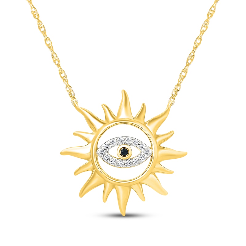 Main Image 1 of Black & White Diamond Sunburst Evil Eye Necklace 1/20 ct tw 24K Yellow Gold Vermeil Sterling Silver 18"