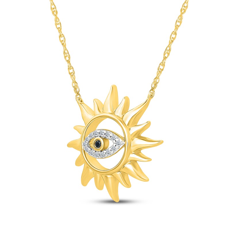 Main Image 2 of Black & White Diamond Sunburst Evil Eye Necklace 1/20 ct tw 24K Yellow Gold Vermeil Sterling Silver 18"