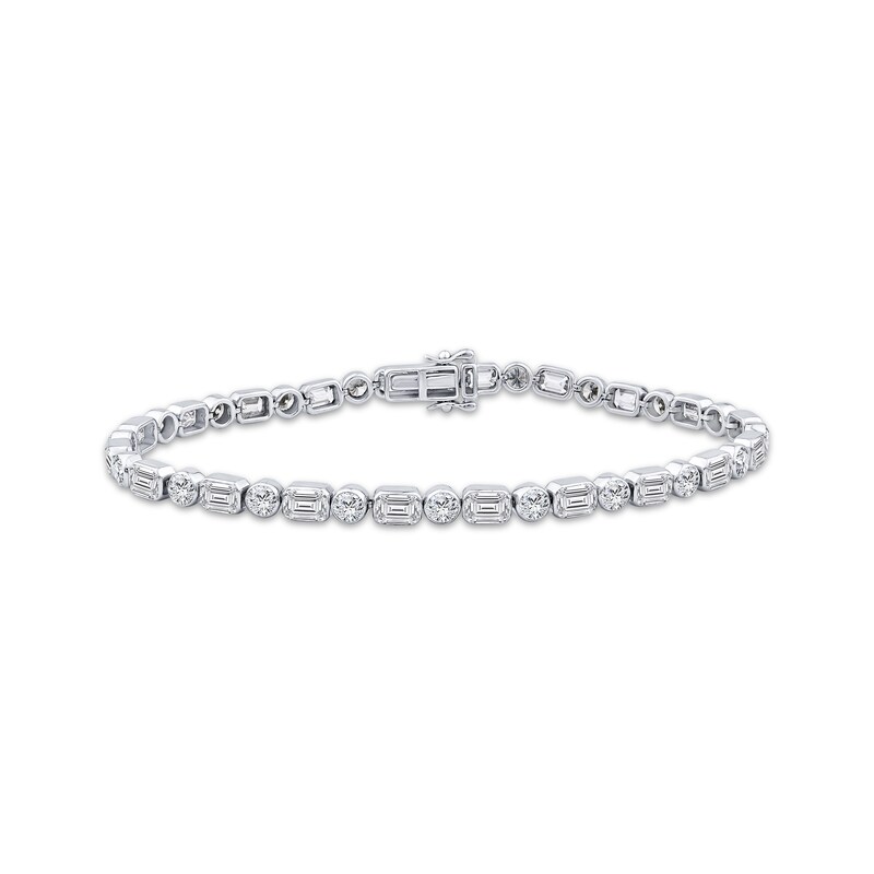 Main Image 1 of KAY Lab-Grown Diamonds Bezel-Set Round & Emerald-Cut Bracelet 8 ct tw 14K White Gold 7"
