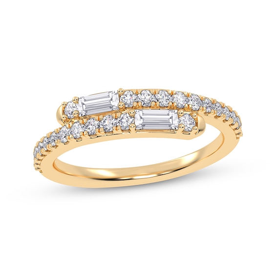 Baguette & Round-Cut Diamond Wrap Ring 1/3 ct tw 14K Yellow Gold