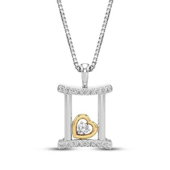 White Lab-Created Sapphire Gemini Zodiac Symbol Necklace Sterling Silver & 10K Yellow Gold 18"